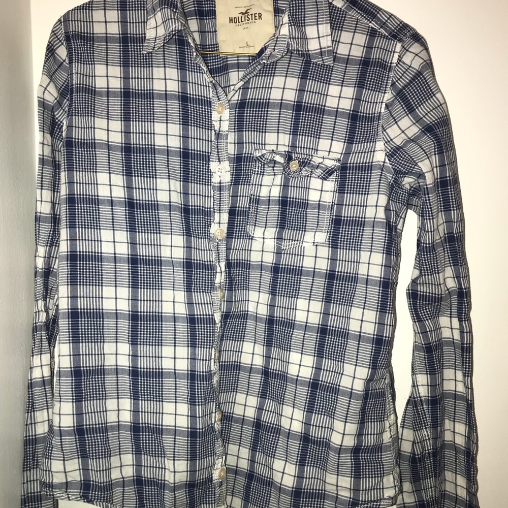 Fitted Navy Blue & White Button Down